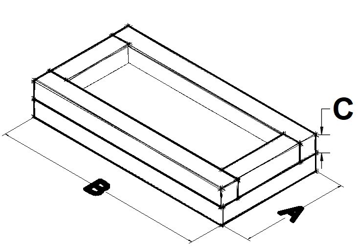 End cap isometric drawing showing the open cavity and 1 inch wall