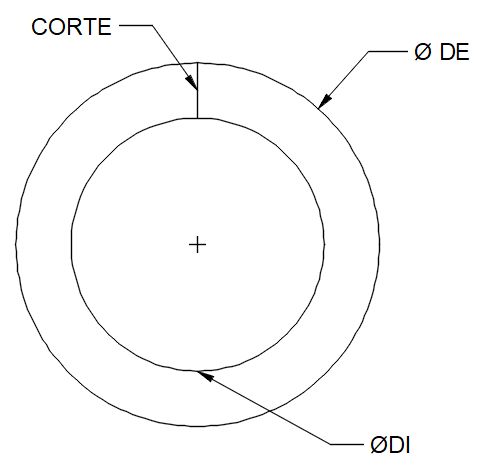 Foam tube cross-section showing the slit cut and inside diameter