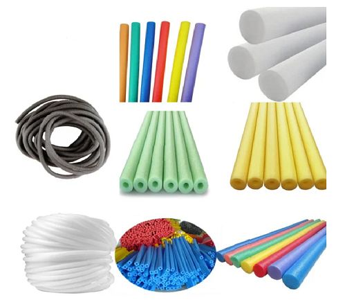 Foam tubing and rods in yellow, red, blue, green and grey