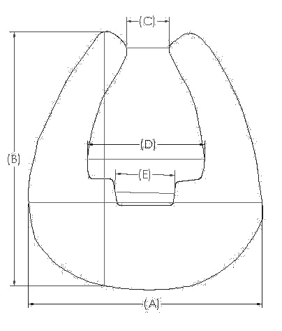 U-channel foam edge protector cross-section with A through E dimensions